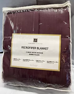 Concierge Collection Microfiber King Down Filled Blanket, Satin Border Wine. N - Picture 1 of 5