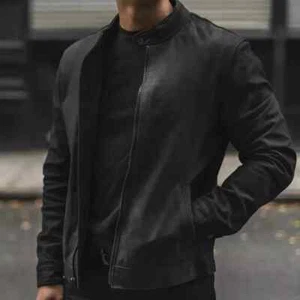 New Men's Black Suede Leather Jacket 100% Real soft Lambskin Style Slim Fit  - Picture 1 of 4