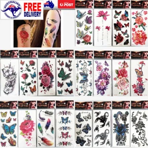 Temporary Waterproof Fake Tattoo Sheet Sticker Floral 3D Butterfly Body Skin - Picture 1 of 59