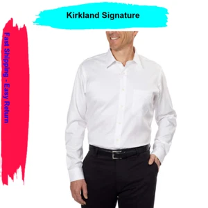 Kirkland Signature Men's Tailored Fit Dress Shirt, White, Size 16-38/39 - Picture 1 of 2