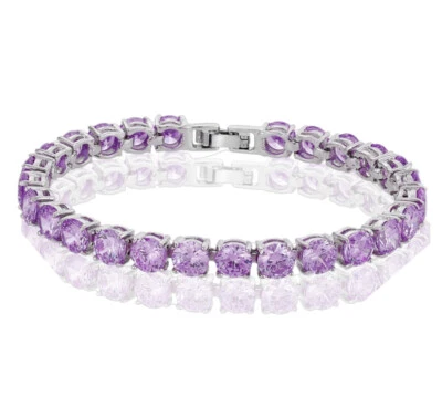 Charmoso Bracelete de Tênis de Ametista Roxa Acabamento em Ouro Branco - Presente na Caixa, Perfeito - Imagem 1 de 4