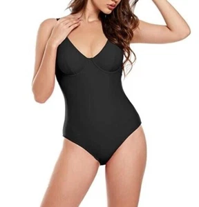 SHEKINI Women's Vintage One Piece Swimsuit V-Neck underwire Backless Black S ~ - Picture 1 of 3