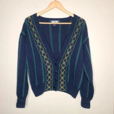 Cárdigan Vintage Princeton Club Cuadros Rayas Cuatro Botones Años 90 Talla Mediana Foto 1 de 4