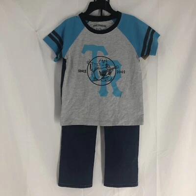 TRUE RELIGION Niños Talla 4 Conjunto de Dos Piezas Manga Corta Gráfico Camiseta+Jeans Foto 1 de 4