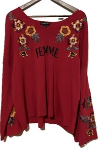 INC International Concepts Womens Red Sweater Embroidery Flowers Femme 3XL - Picture 1 of 8