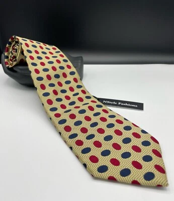 Corbata 100 % seda LAND's END para hombre ~ dorada ~ geométrica ~ ¡cosida a mano en EE. UU.! Foto 1 de 4