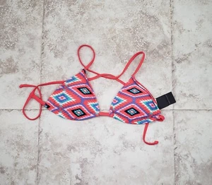 Coral Ganado Hollister Pink String Tie Triangle Bikini Top Removable Pads Sz M - Picture 1 of 8