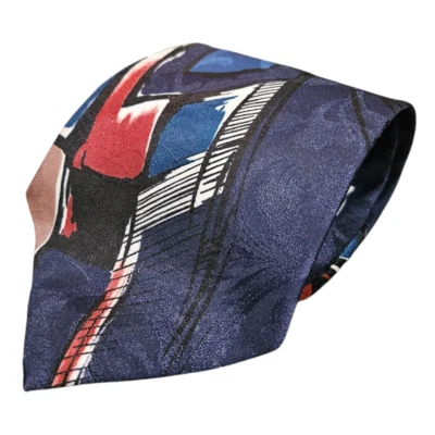 Corbata Andre Valentino Azul Rojo Abstracto Geométrica Años 80 90 EE. UU. Poliéster Foto 1 de 4