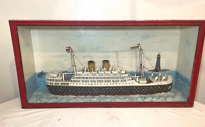 LARGE high quality antique handmade Folk Art Orontes model ship sculpture Aussie - Image 1 of 4