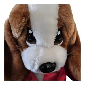 Vintage Sad Sam Welpe Hund roter Satin Morgenmantel mit Herz 11 Zoll Stofftier LESEN - Bild 1 von 8