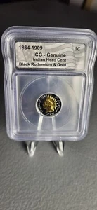 1864-1909 ICG Genuine Indian Head Cent Black Ruthenium And 24 Carat Gold Plated - Picture 1 of 4