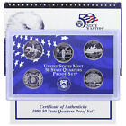 1999 S Proof State Quarter Set Gem Dcam Original Box & Coa 5 Coins Cn-Clad