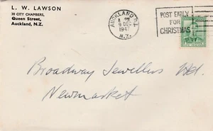 NZ 1941 1d Green KGVI SG 606 'L.W. Lawson' CDS 9 DE 1947 - Picture 1 of 2
