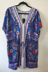 Avenue Women's Plus 2X Floral Top Tunic V-Neck Short Sleeve Pockets Multi - Picture 1 of 18