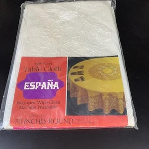 ESPANA Vinyl Tablecloth Round 70" Ivory Cream Machine Washable Easy Clean - Picture 1 of 5