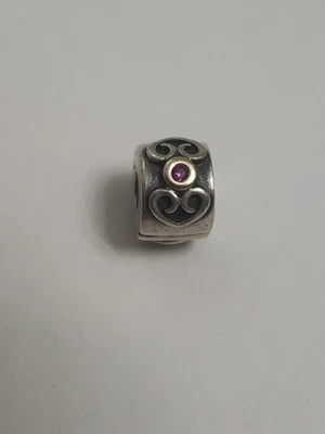 Pandora Plata de Ley 925 Y Oro 14k Zafiro Rosa Clip Dije Foto 1 de 4