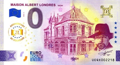 03 VICHY Maison Albert Londres, 2025, Anniversaire, Billet Euro Souvenir - Photo 1/2