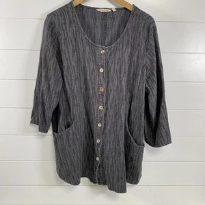 Soft Surroundings Top Womens 1X Gray Button Up Textured Cotton Rayon Pockets - Picture 1 of 13