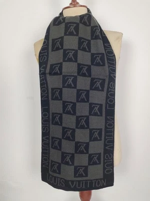 Louis Vuitton genuino vintage negro/gris lana invierno bufanda bufandas Foto 1 de 4