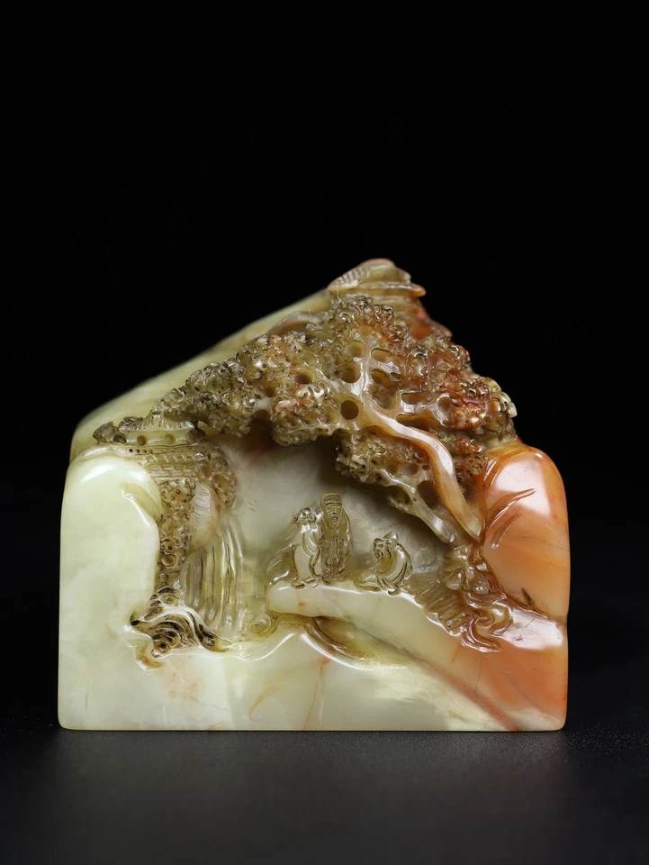 Китайский натуральный камень Shoushan ручной работы пейзаж фигурка печать старинный Hetian - Изображение 1 из 4