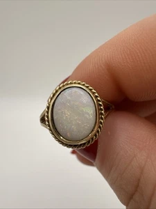 Vintage Yellow Gold 9ct Light Blue Opal Ring Collectible Size N UK / 6.75 US - Picture 1 of 8