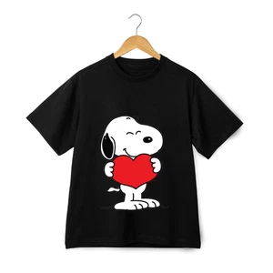 Snoopy Heart Graphic T-Shirt - Cute Love Cartoon Streetwear Unisex Tee - Picture 1 of 21