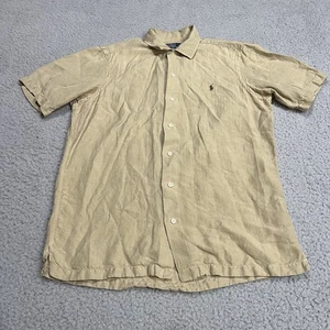 Vintage Polo Ralph Lauren Shirt Mens Small Beige Camp Loop Collar Linen Silk - Picture 1 of 9
