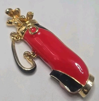 Broche prendedor bolsa de golf esmalte rojo firmado E. Pearl Foto 1 de 3