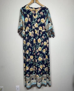 Chico’s Sz 1.5 (10) Floral Maxi Dress Kimono Sleeve V-Neck Polyester Resortwear - Picture 1 of 8