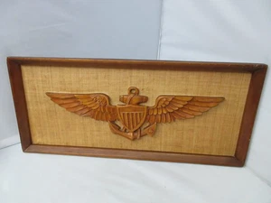 US Navy Aviators Pilot Wings Carved Wood Framed Wall Art Display Military 25x11 - Picture 1 of 24