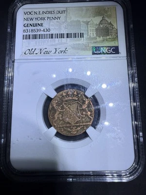 VOC N.E. Moeda de um centavo Indies Duit genuína de Nova York - Imagem 1 de 2