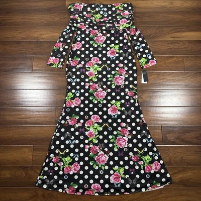 AFRM Size Large Black White Polka Dot Rose Butterfly Lady Bug Thelma Mesh Dress - Image 1 of 4