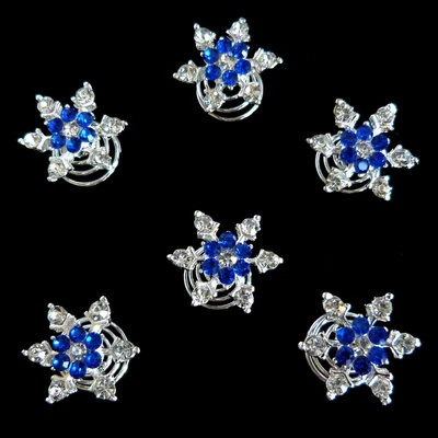 6 épingles spirales twister cheveux mariage mariée fleur cristal bleu roi blanc - Photo 1/2