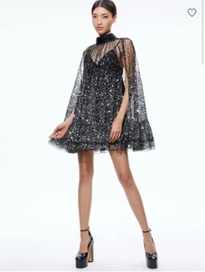 Mini Vestido Alice + Olivia Zenon Adornado Cuello Atado Capa - Imagen 1 de 8