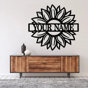 Insegna nome girasole personalizzata, insegna targa legno, artigianato legno, decorazione parete - Foto 1 di 6