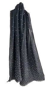 Worth New York Beaded Scarf Black Silk Clear Beads 60" x 12" Vintage - Picture 1 of 8