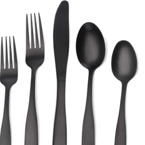 Matte Black Silverware Set, Satin Finish 20-Piece Stainless Steel Flatware Set,K - Picture 1 of 5