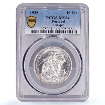 Portugal 10 escudos Ourique Battle Horseman KM-579 MS64 PCGS silver coin 1928 - Image 1 of 4