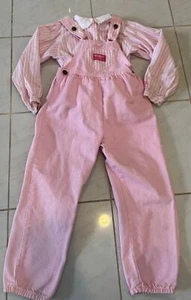 Vintage Oshkosh B'Gosh Vestbak Pink Overalls 2 Piece Striped Long Sleeve Size 6 - Picture 1 of 11