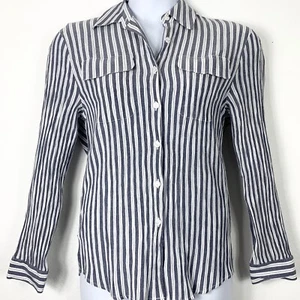 Vintage Medium Blouse Button Up Top Striped Shoulder Pads Collared Joanna Womens - Picture 1 of 5