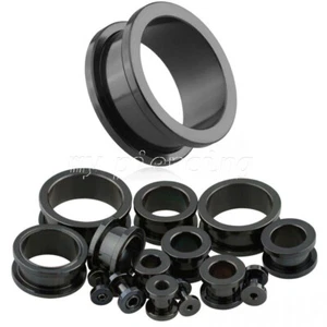 PAIR Black PVD 316L Surgical Steel Screw Fit Flesh Tunnels 16G-5/8" - Picture 1 of 3