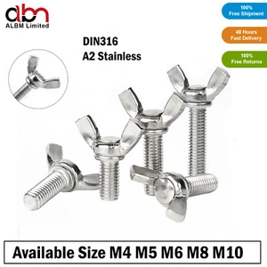 M4 M5 M6 M8 M10 A2 304 Stainless Steel Wing Bolts Nut Butterfly Screw DIN316 - Picture 1 of 18