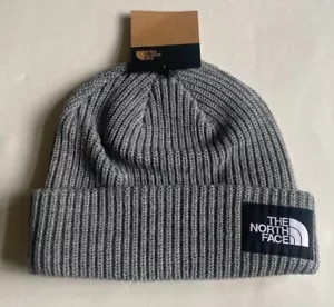 NWT Mens The North Face Salty Dog Lined Cuffed Beanie Hat Ski Cap Gray Black - Picture 1 of 8