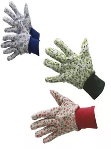 Floral Gardening Work Gloves with Colored PVC Dots - Picture 1 of 9