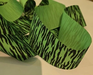Grosgrain Ribbon 3 Yards Zebra Lime Green Single-sided 2 1/4" Polyester - Picture 1 of 2