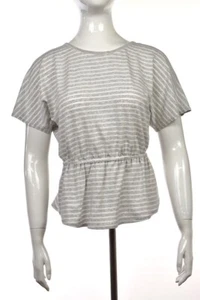NEW Trina Turk Womens Top Size M White Gray Striped Short Sleeve Knit Shirt - Picture 1 of 6