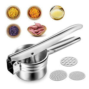 Potato Ricer Masher Stainless Steel Food Press with 3 Pcs Replaceable Strainer