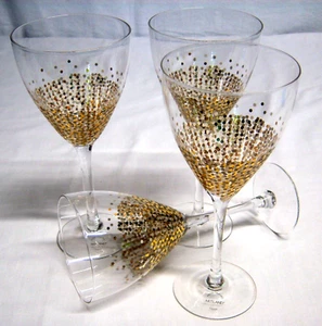 Vtg Artland Ambrosia Gold & Silver Confettie Fluted 10oz Wine Glases Set of 4 - Picture 1 of 4