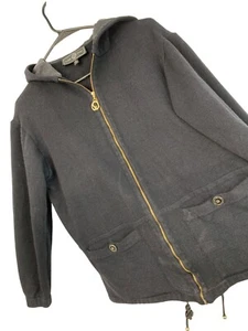 St. John Sport By Marie Gray Black Wool Blend Hooded Sweater Jacket Size S/M - Picture 1 of 13