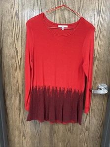 Red And Black Beaded Tunic Blouse Sweater Size XL - Picture 1 of 14